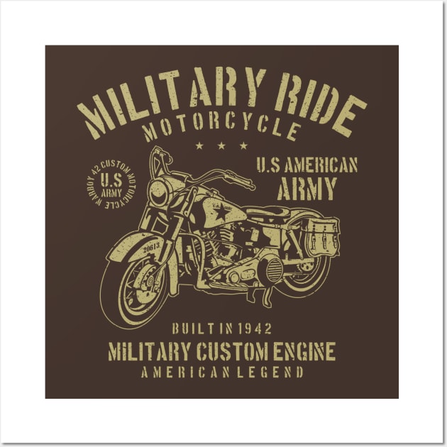 Military Ride Motorcycle U.S. American Army Military Custom Engine Wall Art by JakeRhodes